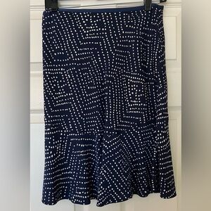 Diane Von Furstenberg DVF Polka Dotted Silk A Line Ruffled Skirt Size 4 Navy